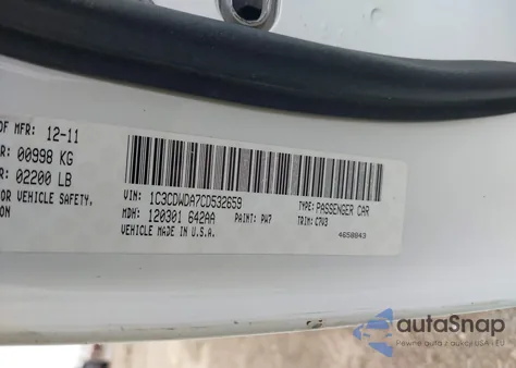 2012 Dodge Caliber Sxt z USA, uszkodzony, nr VIN 1C3CDWDA7CD532659